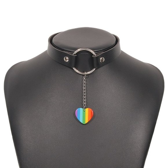New Hot Rainbow Leather Pride Choker Necklace - Picture 5 of 5
